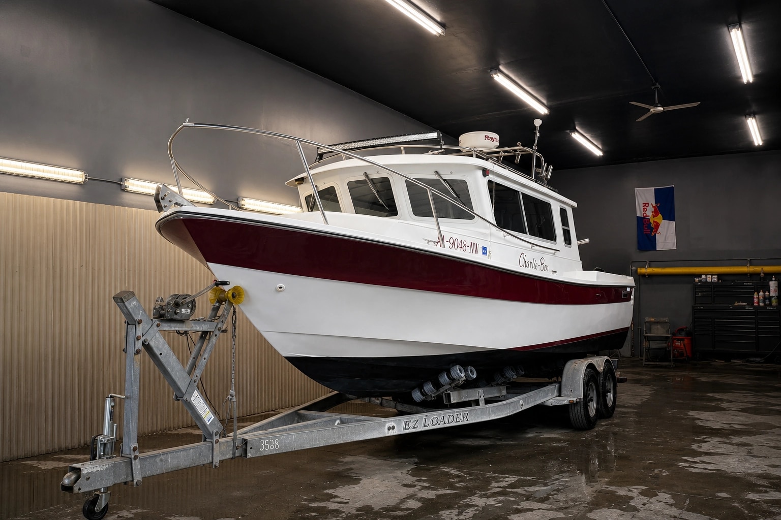 Detailed boat inside the Legends Detailing work bay